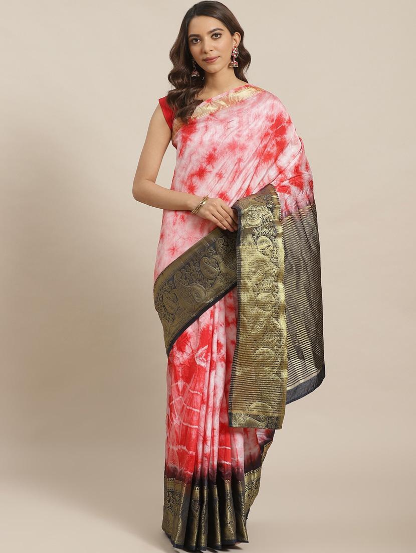 women red tie & printed zari bordered saree - 21336567 -  Zoom Image - 0