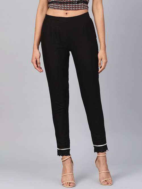 black cotton straight tapered pant - 21337662 -  Standard Image - 0