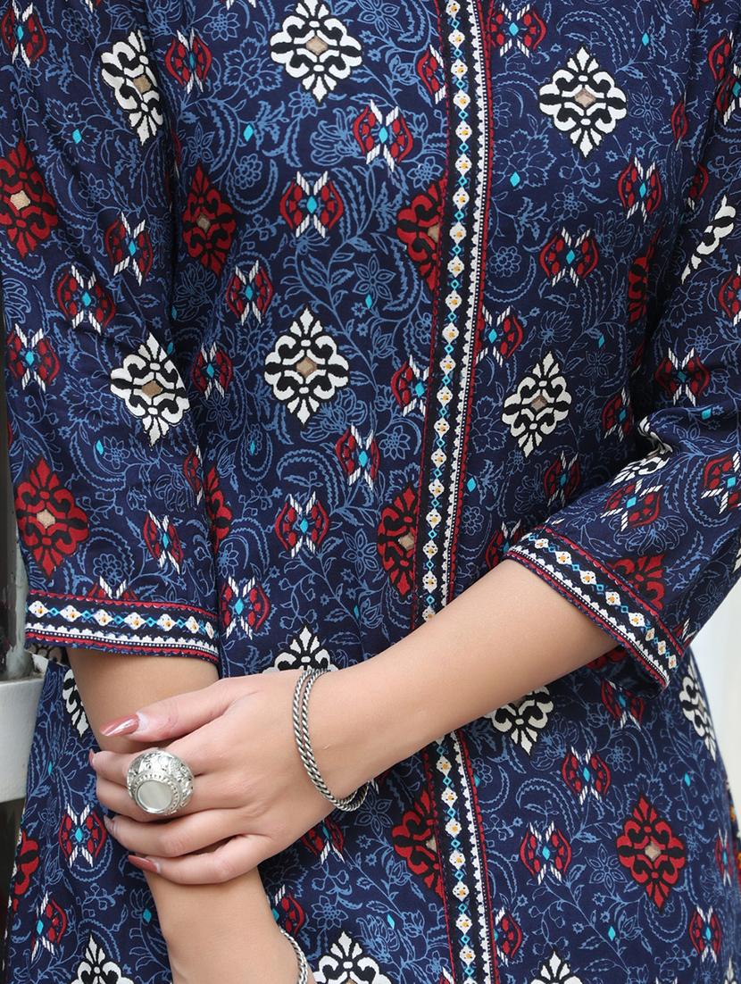indigo rayon aline kurta - 21337666 - Standard Image - 3