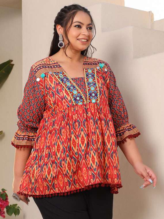 women orange cotton regular tunic - 21337678 - Standard Image - 3