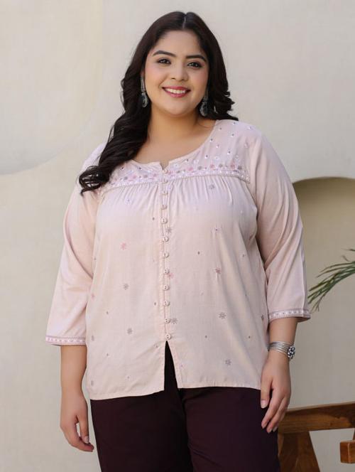 women beige rayon plus size tunic - 21337682 -  Standard Image - 0