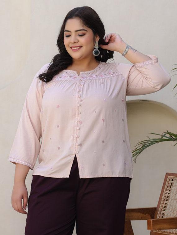 women beige rayon plus size tunic - 21337682 - Standard Image - 3