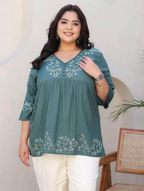women green rayon plus size tunic - 21337684 - Standard Image - 0