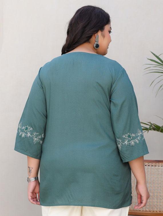 women green rayon plus size tunic - 21337684 - Standard Image - 3