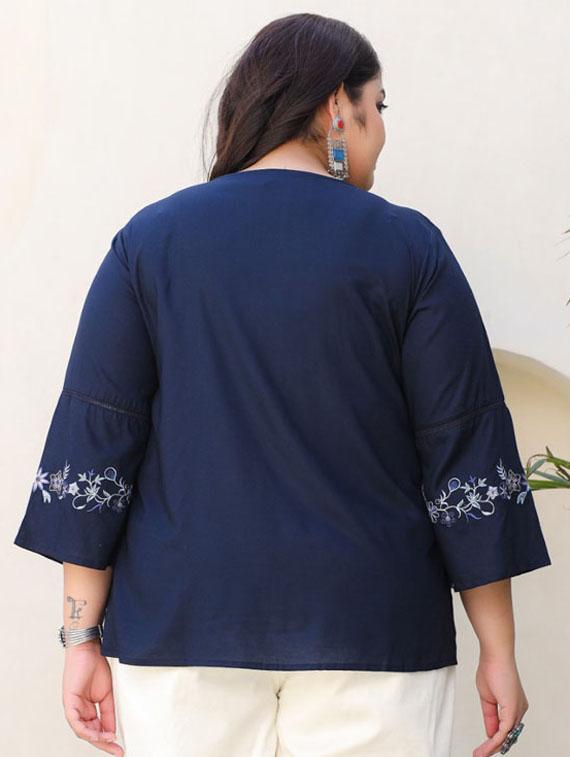 women navy blue rayon plus size tunic - 21337687 - Standard Image - 3
