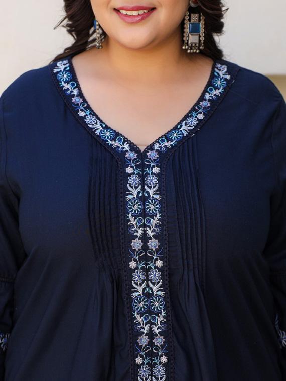 women navy blue rayon plus size tunic - 21337687 - Standard Image - 5
