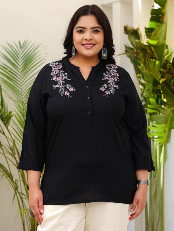 women black rayon plus size tunic