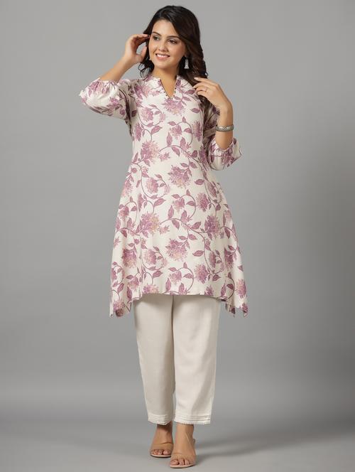 lavender cotton flared kurta - 21337717 - Standard Image - 0