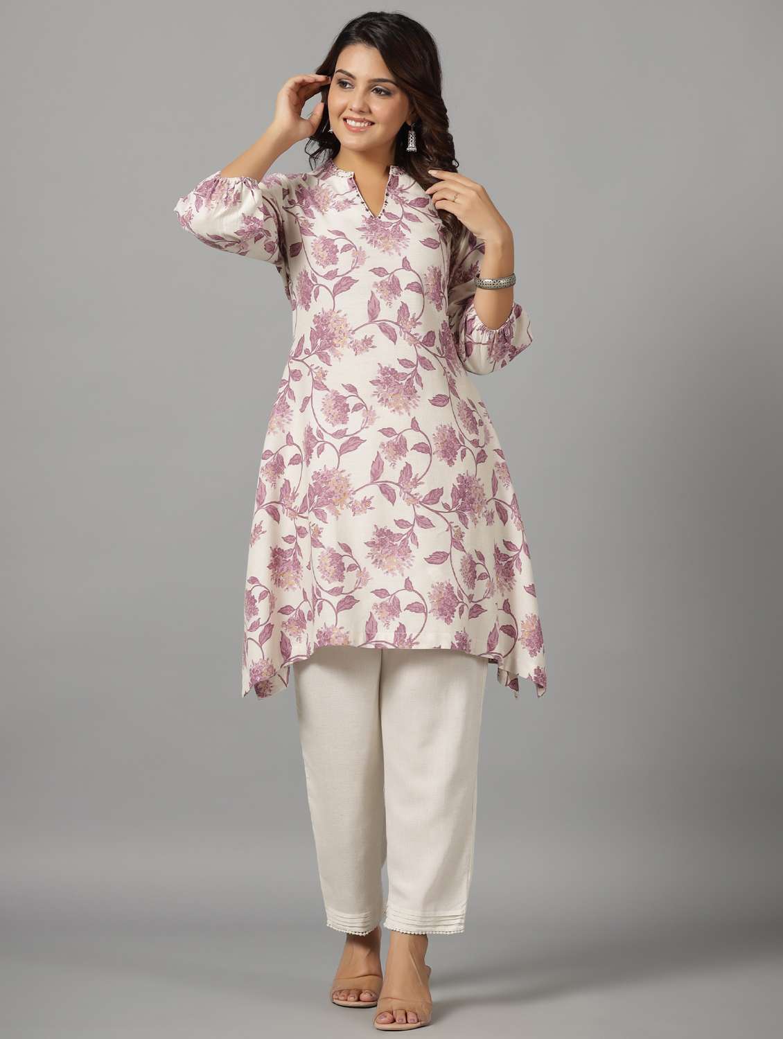 lavender cotton flared kurta - 21337717 - Zoom Image - 0