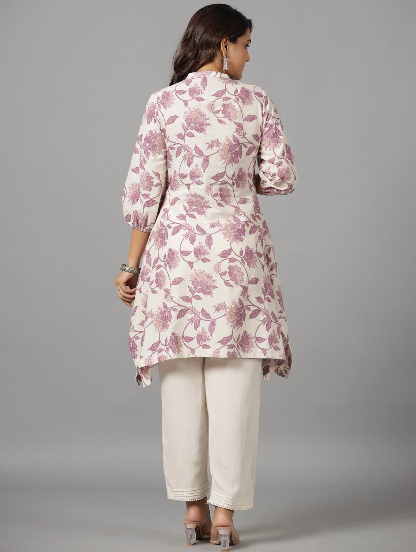 lavender cotton flared kurta - 21337717 - Standard Image - 3