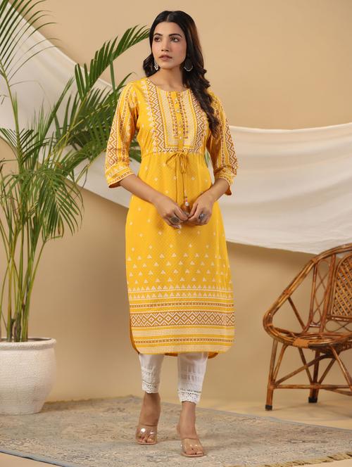 mustard rayon straight kurta - 21337722 -  Standard Image - 0