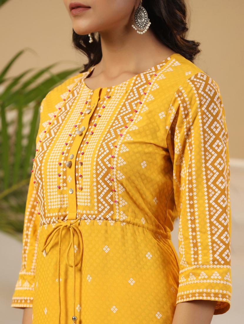 mustard rayon straight kurta - 21337722 - Standard Image - 5
