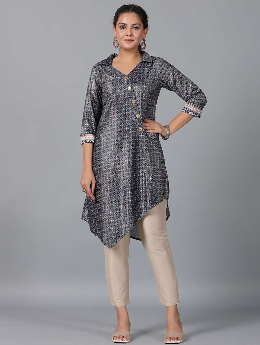women geometric print asymmetric kurta