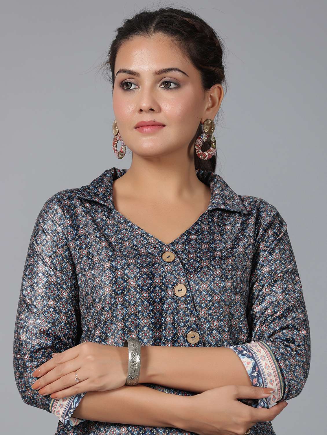 women geometric print asymmetric kurta - 21337732 -  Standard Image - 3