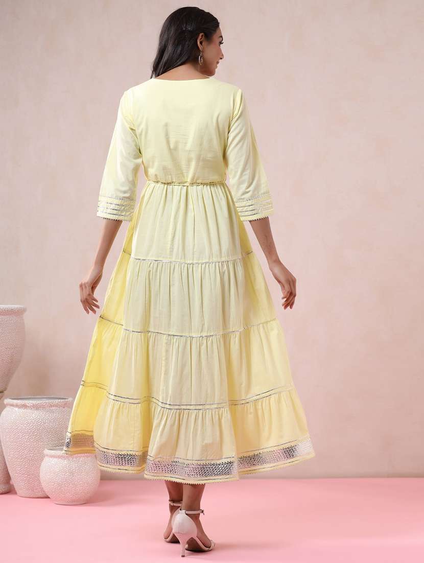 women yellow v neck tiered dress - 21337749 -  Standard Image - 3