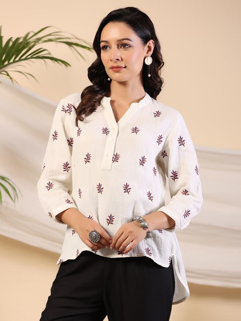 women white cotton high low tunic