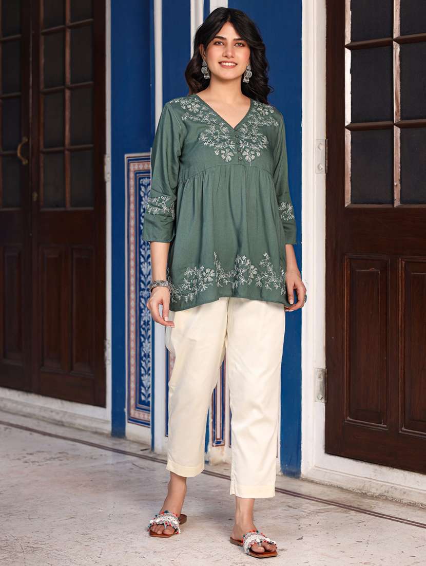 women green rayon flared tunic - 21337773 - Standard Image - 3