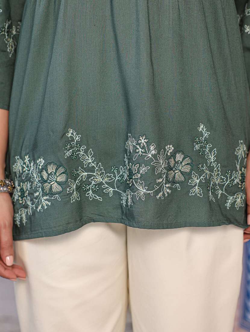 women green rayon flared tunic - 21337773 - Standard Image - 5