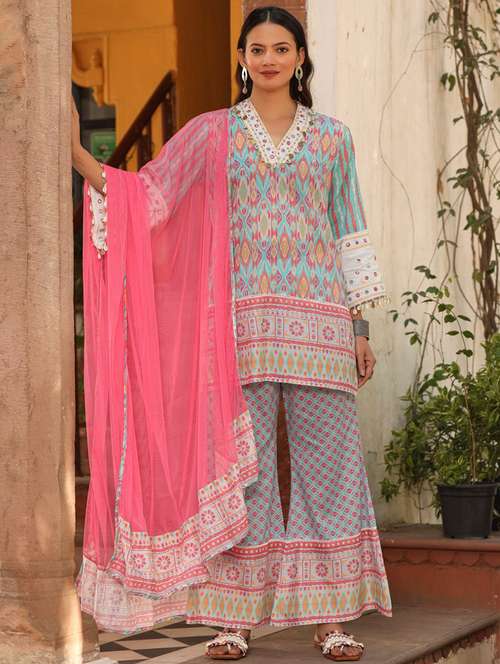 women kurta palazzo set wit dupatta - 21337797 -  Standard Image - 0