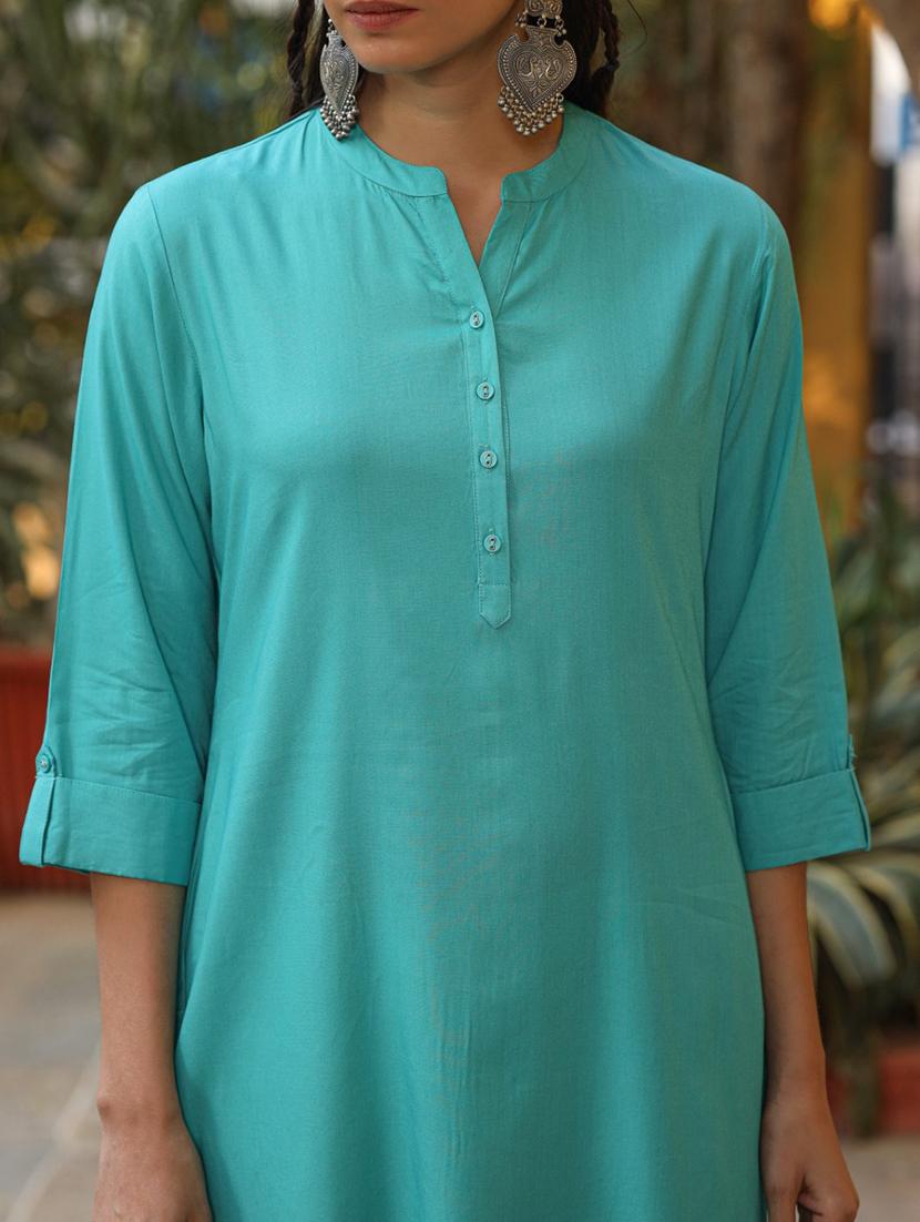 women roll up sleeve straight kurta - 21337810 - Standard Image - 3