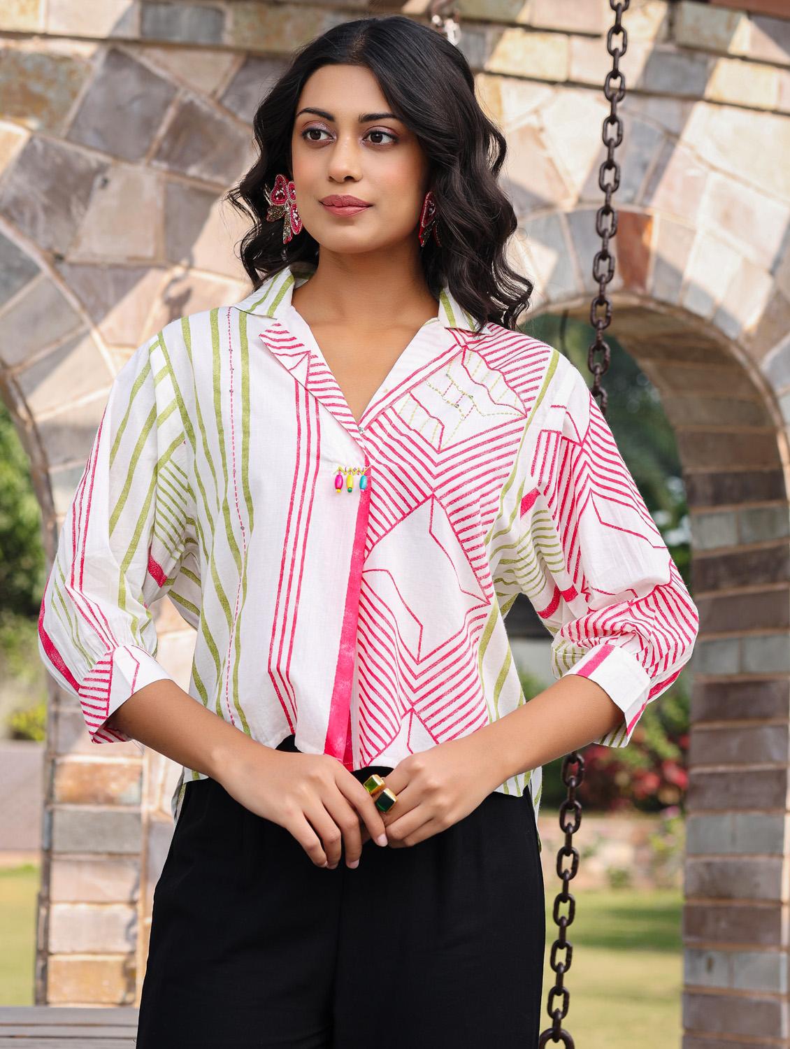 women multicolored stripes regular tunic - 21337825 - Standard Image - 3