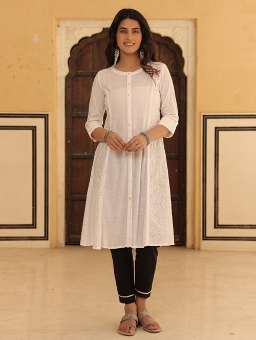 women three quarter sleeve a-line kurta - 21337832 - Standard Image - 0
