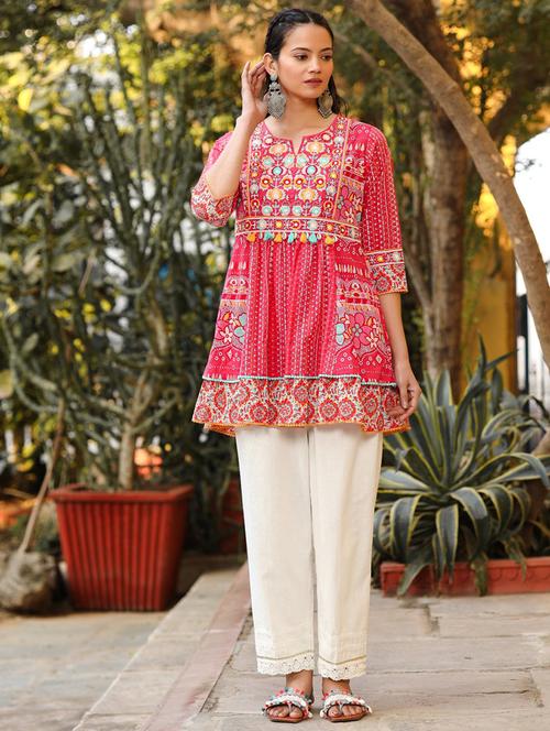women pink cotton peplum tunic - 21337835 -  Standard Image - 0