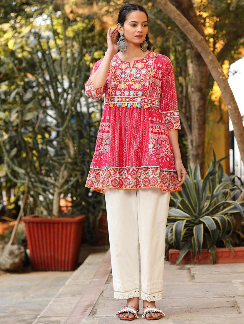 women pink cotton peplum tunic - 21337835 -  Zoom Image - 0