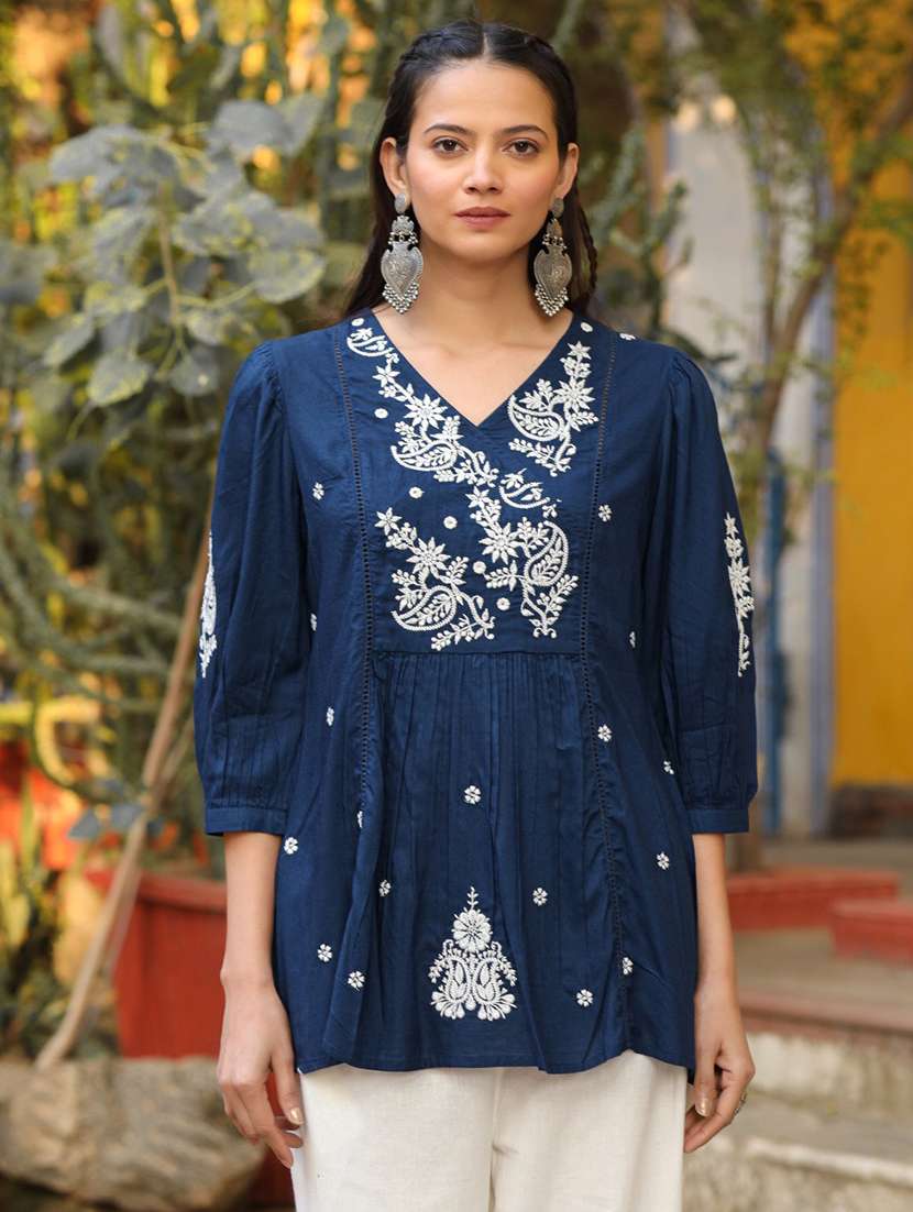 women navy blue rayon a-line tunic - 21337849 -  Zoom Image - 0