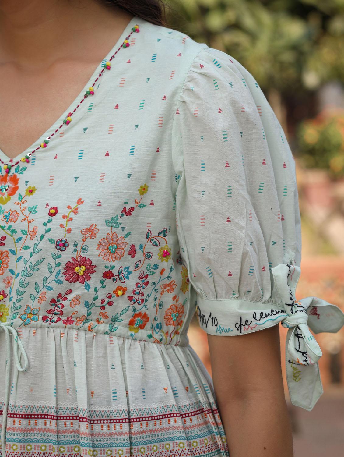 green cotton fit & flare ethnic dress - 21337954 - Standard Image - 5