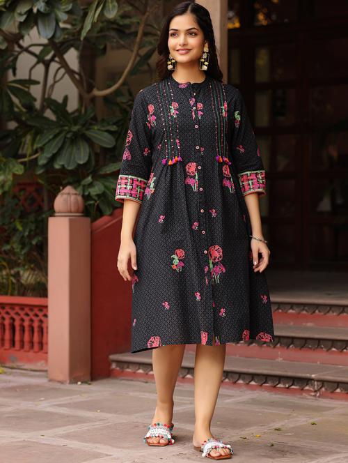 black floral printed ethnic dress - 21337957 -  Standard Image - 0