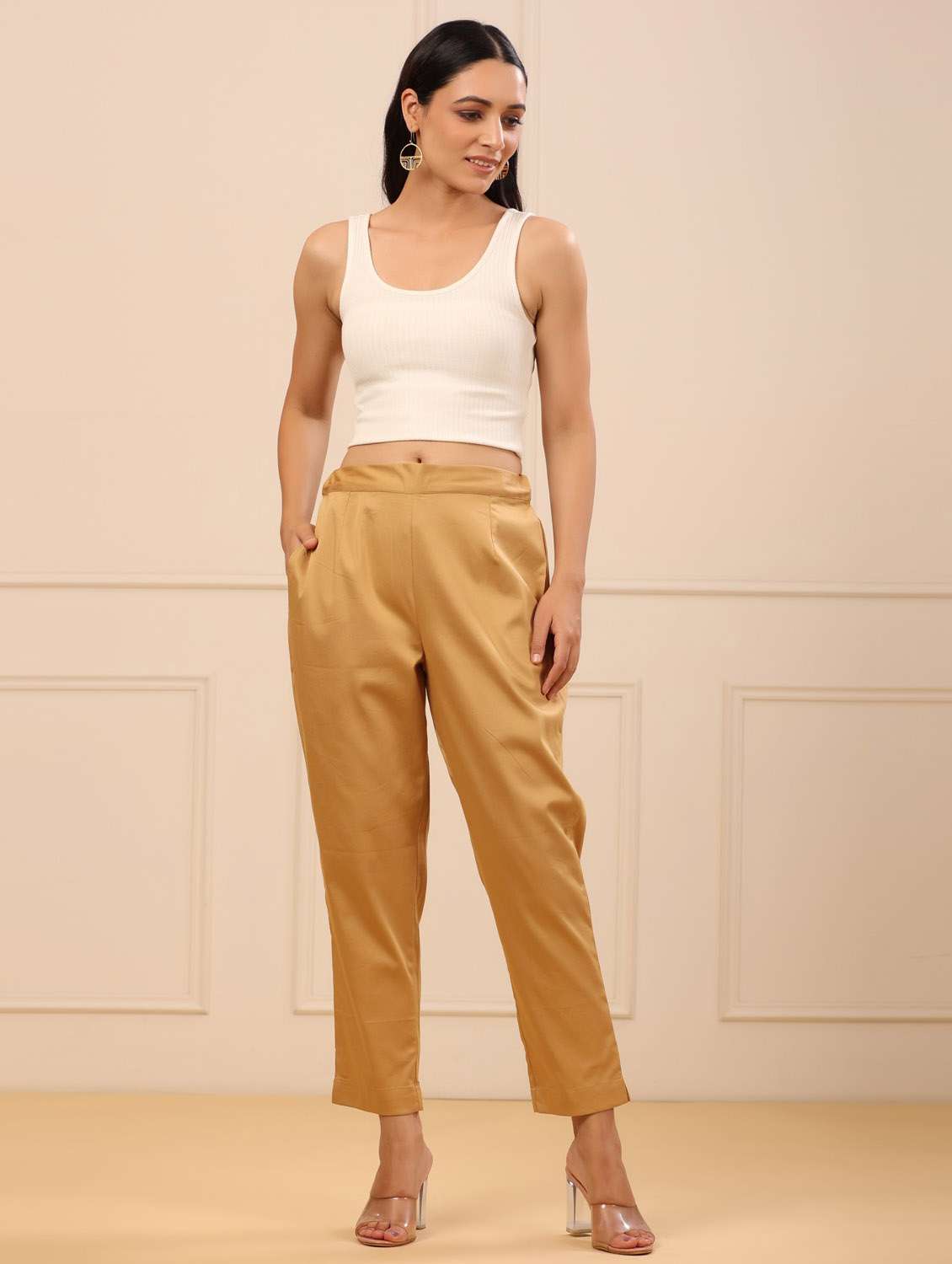 women solid mid rise cigarette pant - 21337969 - Standard Image - 3