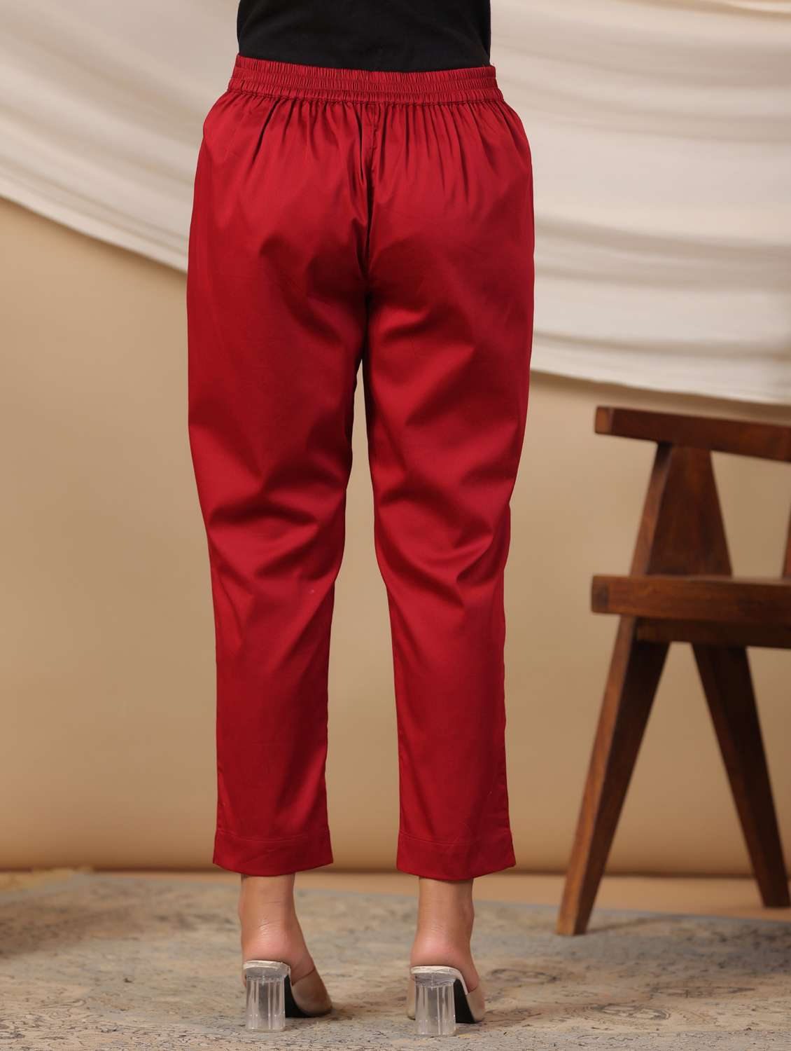 women maroon solid cigarette pants trouser - 21337979 -  Standard Image - 3