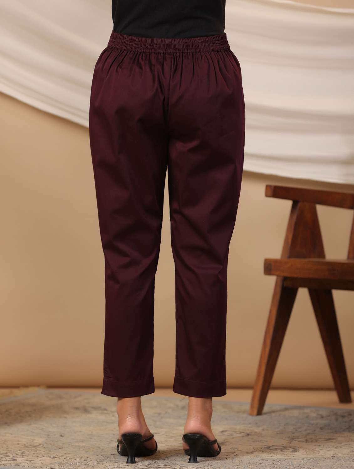 women maroon solid cigarette pants trouser - 21337980 -  Standard Image - 3