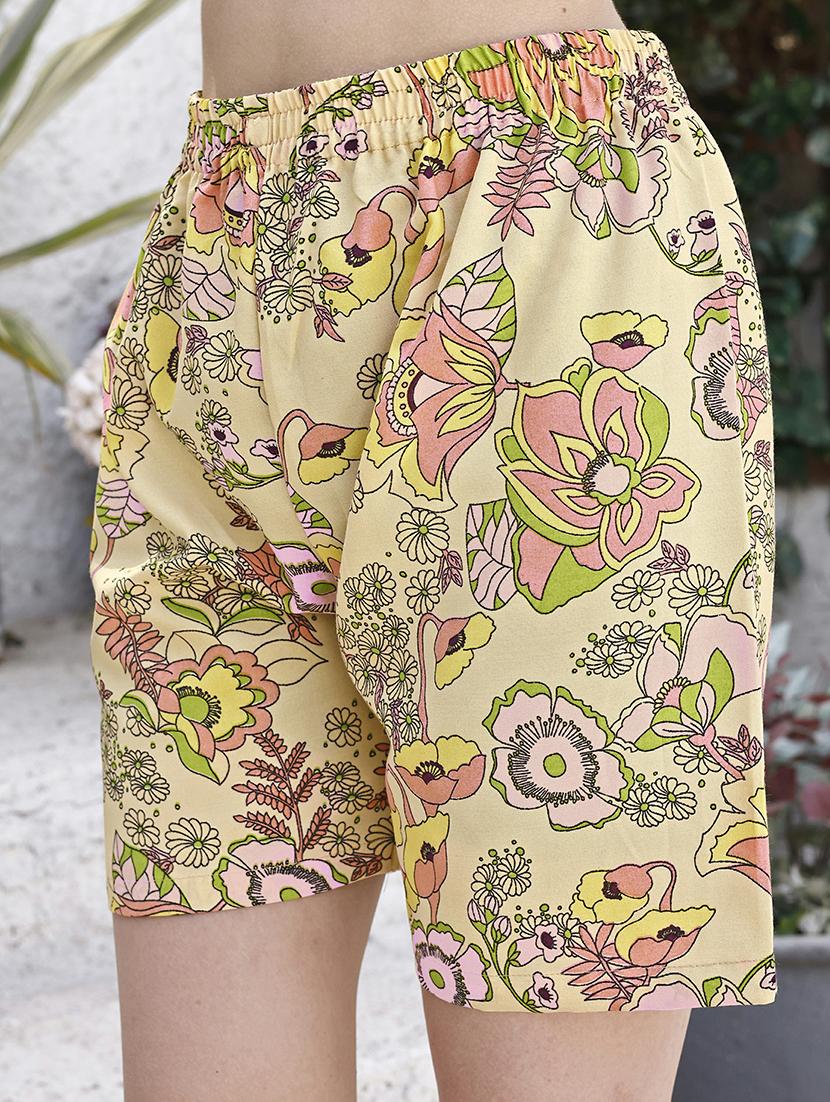 women beige floral printed top and shorts set with jacket - 21338021 - Standard Image - 8