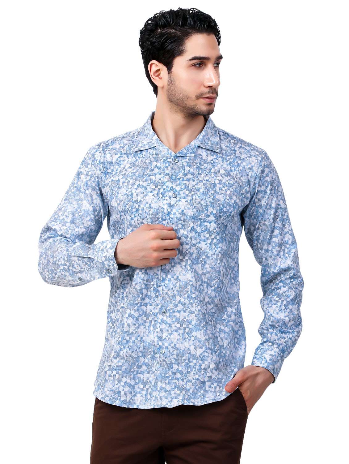 light blue printed casual shirt