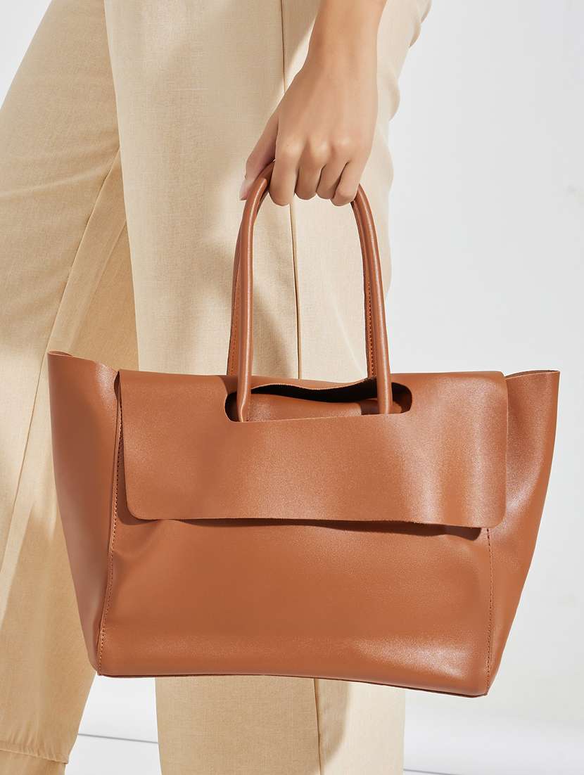 Women Brown Polyester Regular Tote Bag