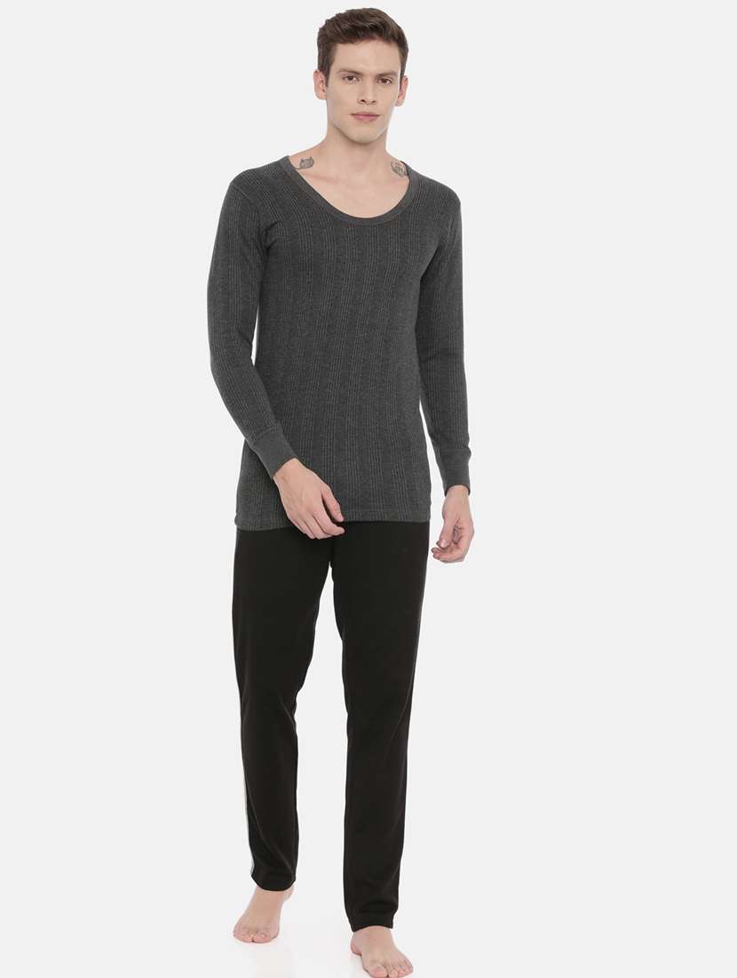 men scoop neck self design thermal top - 21338144 -  Standard Image - 3