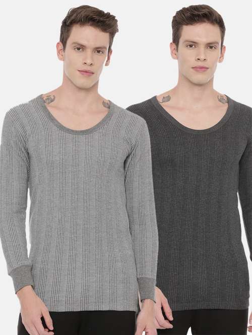 men pack of 2 self design thermal tops - 21338146 -  Standard Image - 0