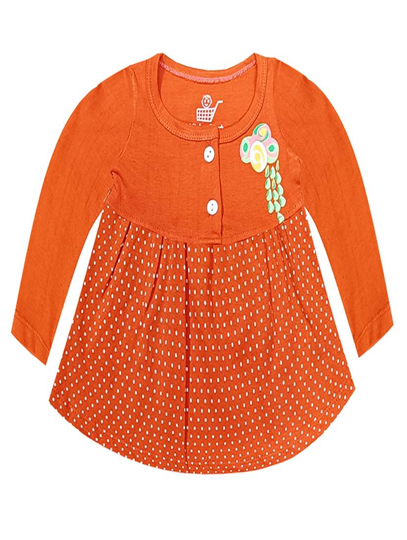 girls orange printed frock