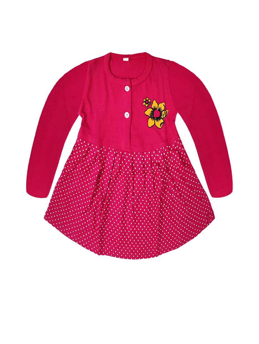 girl printed round neck cotton blend frock