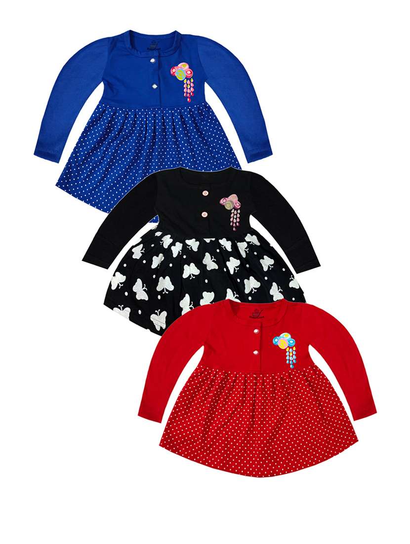 pack of 3 printed cotton blend frock