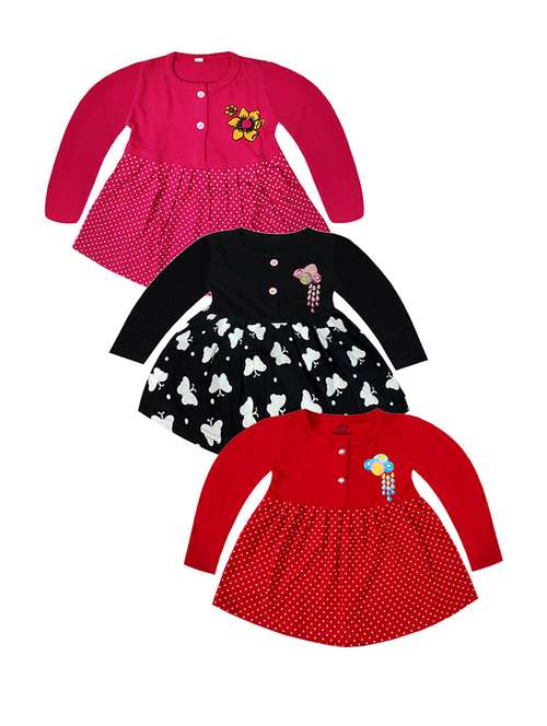 pack of 3 printed cotton blend frock - 21338338 -  Standard Image - 0