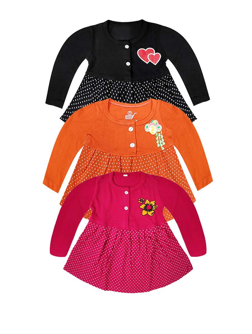 pack of 3 printed cotton blend frock