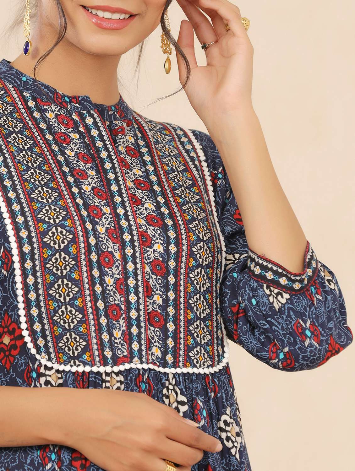 blue printed rayon ethnic dress - 21338625 -  Standard Image - 3