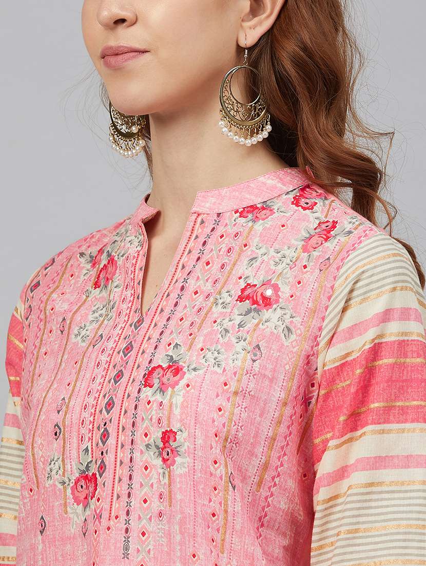 women three quarter sleeve straight kurta - 21338689 -  Standard Image - 3