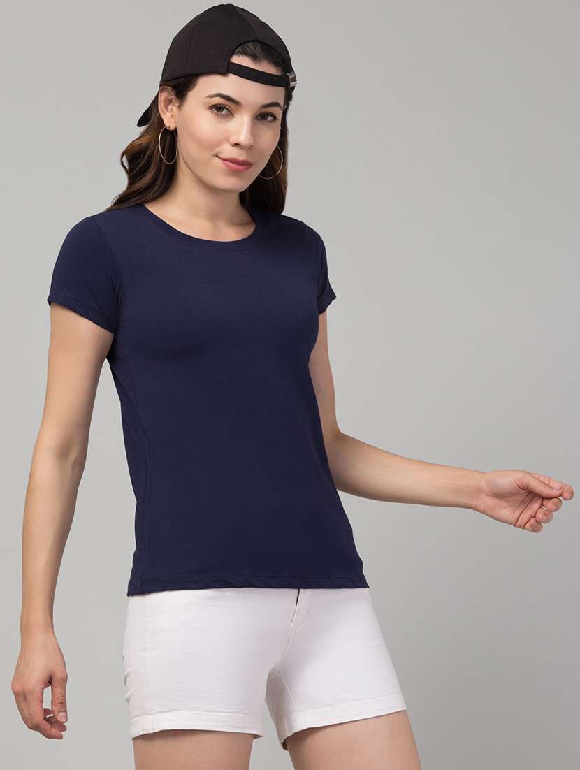 women solid short sleeves plain t-shirt - 21339466 - Standard Image - 5