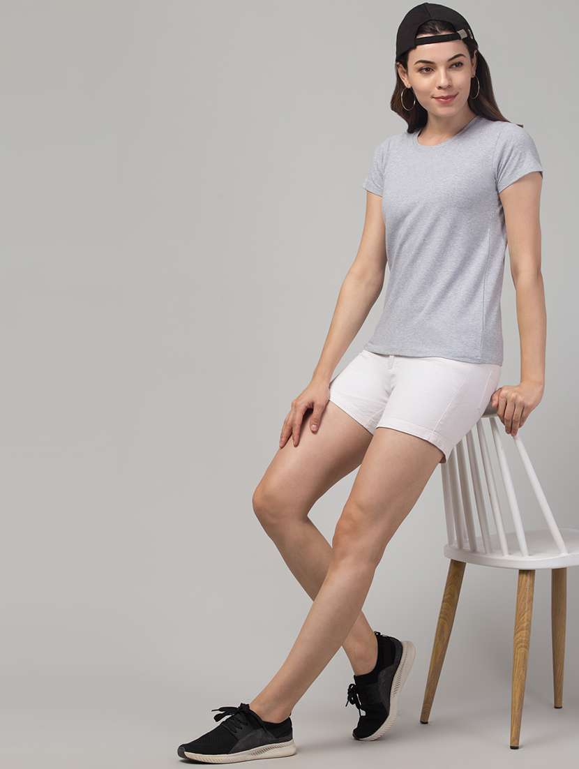 women solid short sleeves plain t-shirt - 21339467 - Standard Image - 5