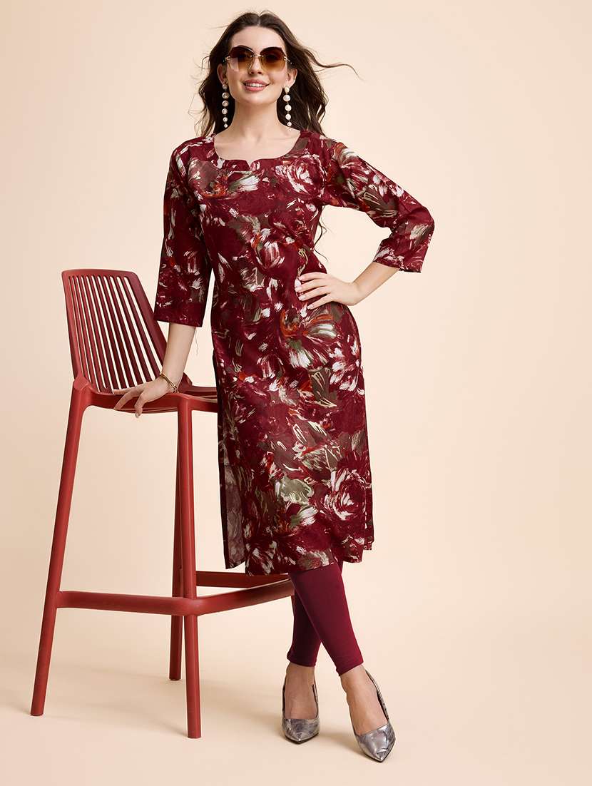 women three quarter sleeve straight kurta - 21339786 -  Standard Image - 3