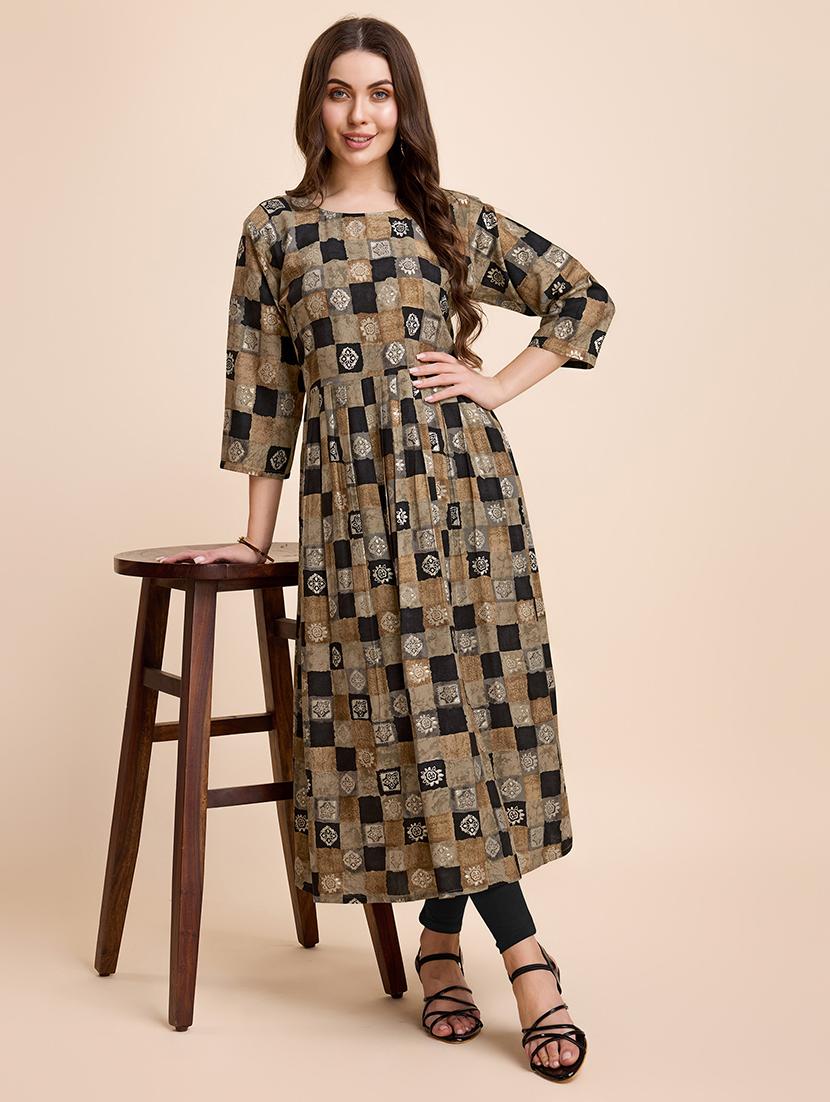 women three quarter sleeve printed flared kurta - 21339795 - Standard Image - 3